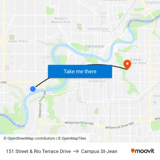 151 Street & Rio Terrace Drive to Campus St-Jean map