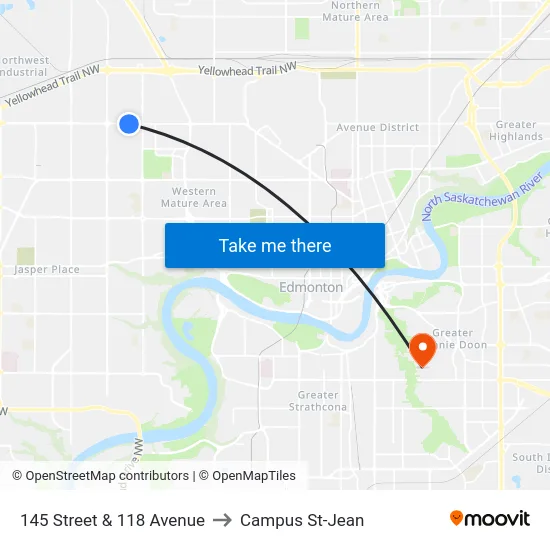 145 Street & 118 Avenue to Campus St-Jean map