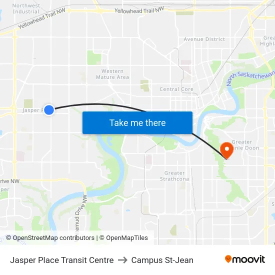 Jasper Place Transit Centre to Campus St-Jean map