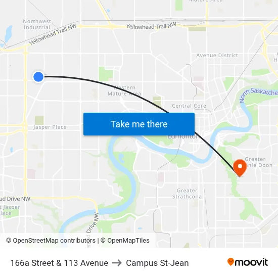 166a Street & 113 Avenue to Campus St-Jean map