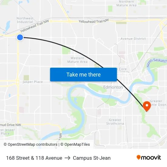 168 Street & 118 Avenue to Campus St-Jean map