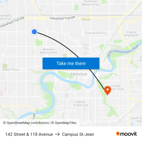 142 Street & 118 Avenue to Campus St-Jean map