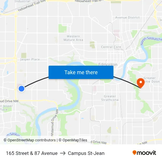 165 Street & 87 Avenue to Campus St-Jean map