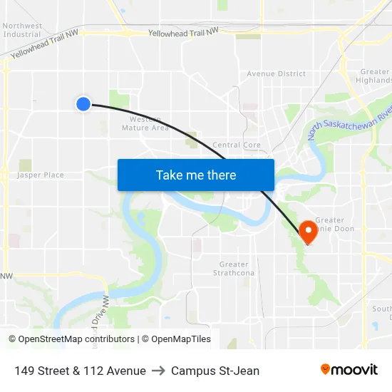 149 Street & 112 Avenue to Campus St-Jean map