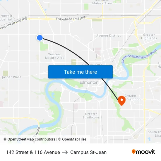142 Street & 116 Avenue to Campus St-Jean map