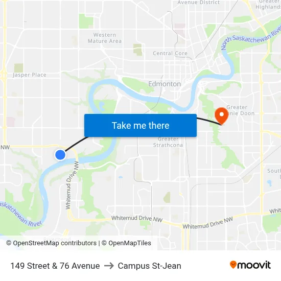 149 Street & 76 Avenue to Campus St-Jean map