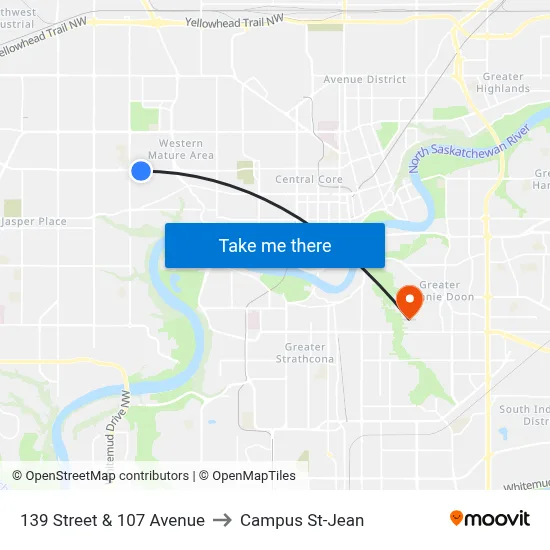 139 Street & 107 Avenue to Campus St-Jean map