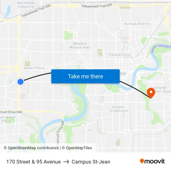 170 Street & 95 Avenue to Campus St-Jean map