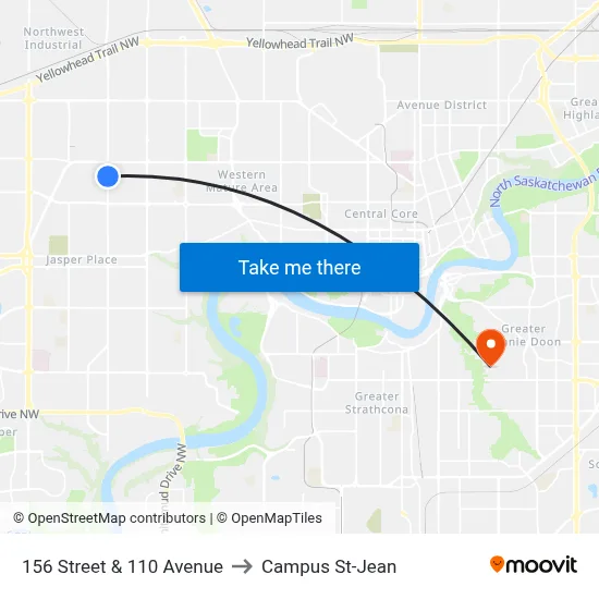 156 Street & 110 Avenue to Campus St-Jean map