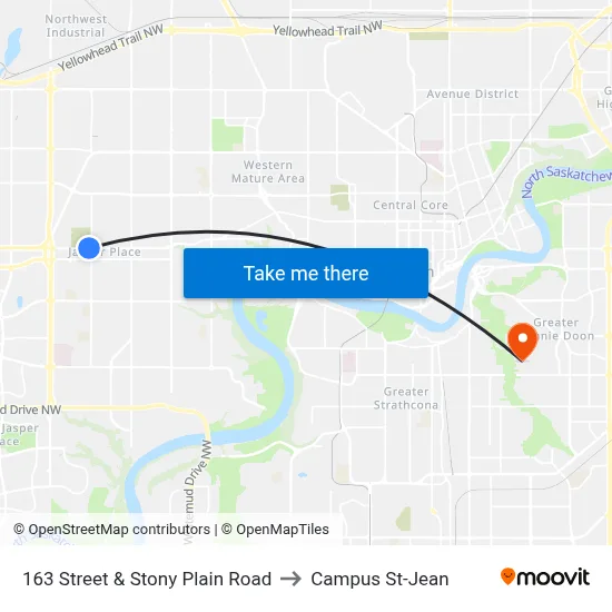 163 Street & Stony Plain Road to Campus St-Jean map