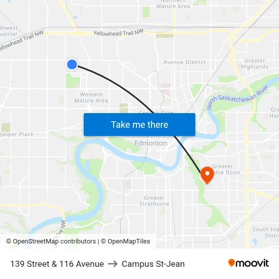 139 Street & 116 Avenue to Campus St-Jean map
