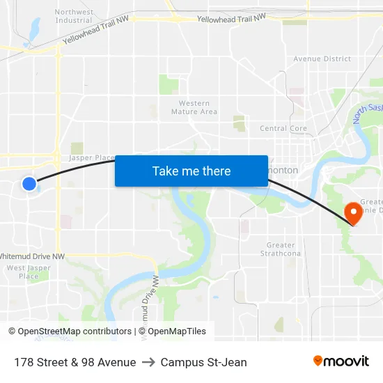 178 Street & 98 Avenue to Campus St-Jean map