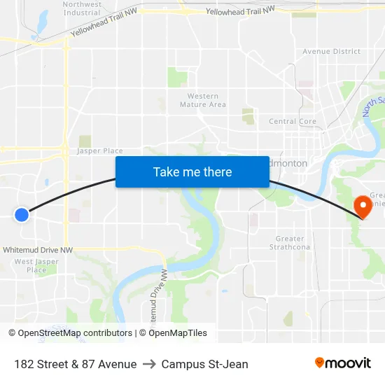 182 Street & 87 Avenue to Campus St-Jean map