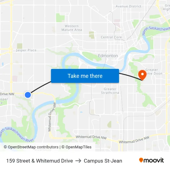 159 Street & Whitemud Drive to Campus St-Jean map