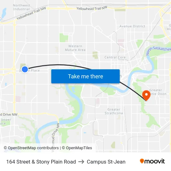 164 Street & Stony Plain Road to Campus St-Jean map