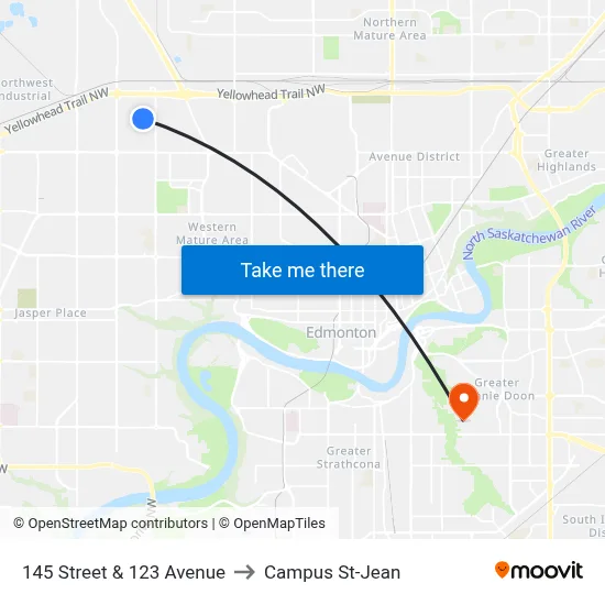 145 Street & 123 Avenue to Campus St-Jean map