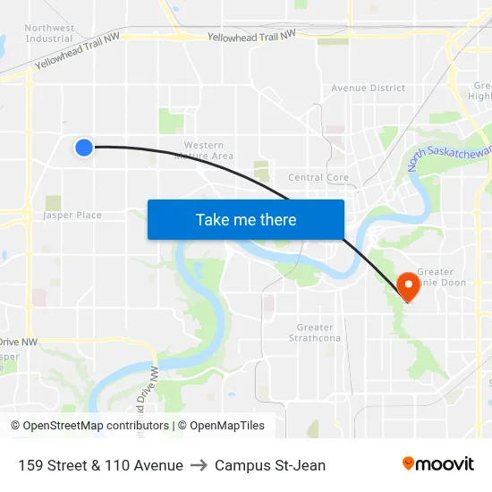 159 Street & 110 Avenue to Campus St-Jean map