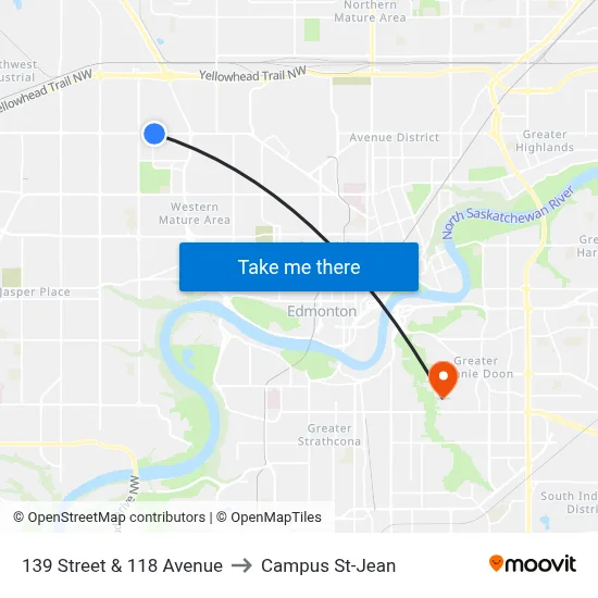 139 Street & 118 Avenue to Campus St-Jean map
