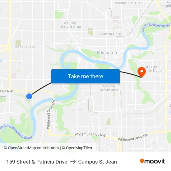 159 Street & Patricia Drive to Campus St-Jean map