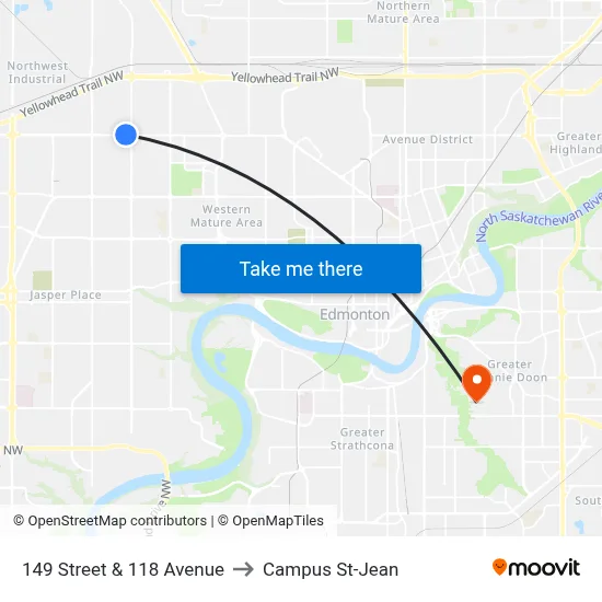 149 Street & 118 Avenue to Campus St-Jean map