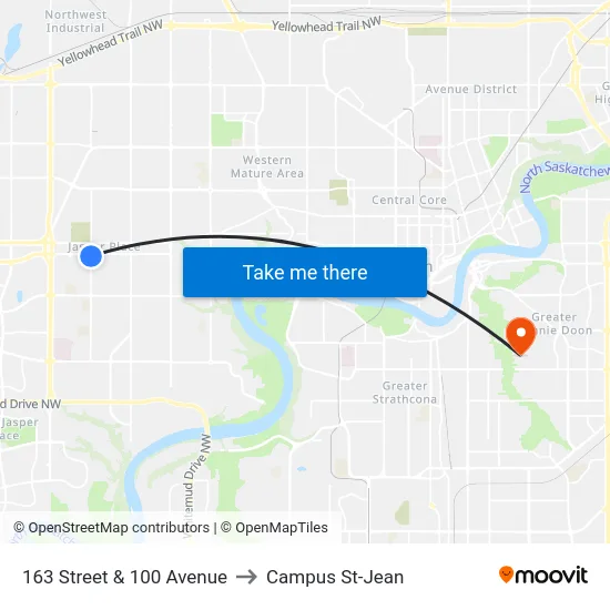 163 Street & 100 Avenue to Campus St-Jean map