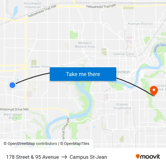 178 Street & 95 Avenue to Campus St-Jean map