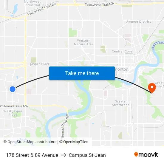 178 Street & 89 Avenue to Campus St-Jean map