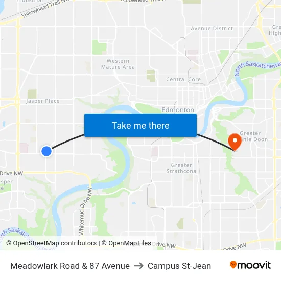 Meadowlark Road & 87 Avenue to Campus St-Jean map