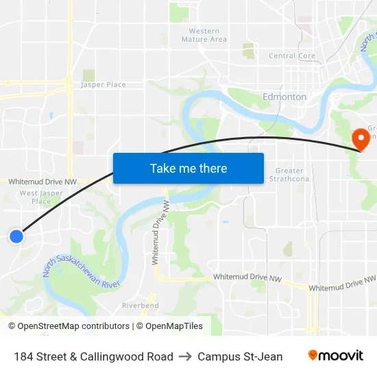 184 Street & Callingwood Road to Campus St-Jean map