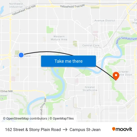 162 Street & Stony Plain Road to Campus St-Jean map