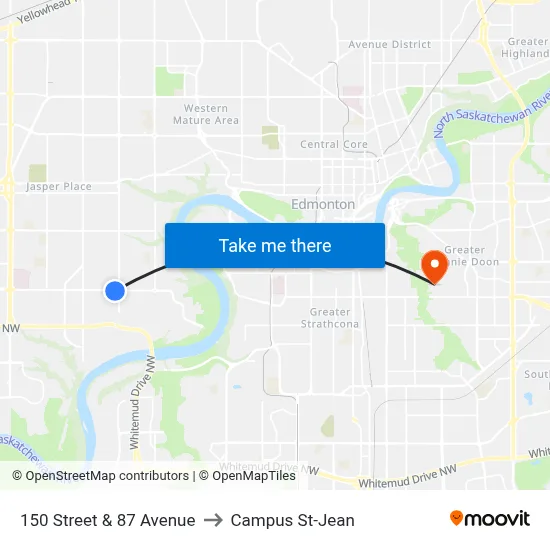 150 Street & 87 Avenue to Campus St-Jean map