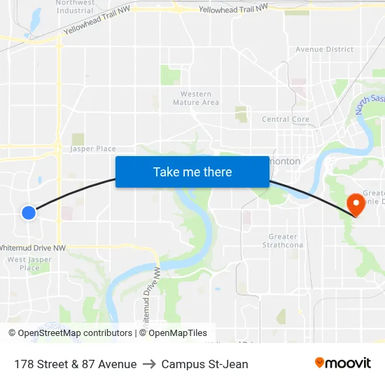 178 Street & 87 Avenue to Campus St-Jean map
