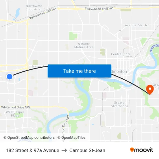 182 Street & 97a Avenue to Campus St-Jean map