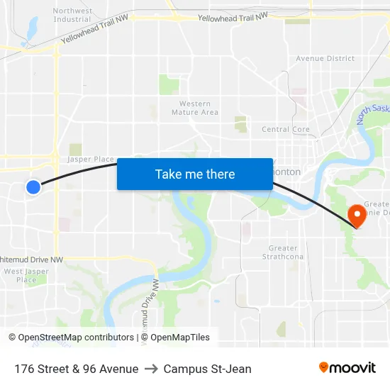 176 Street & 96 Avenue to Campus St-Jean map