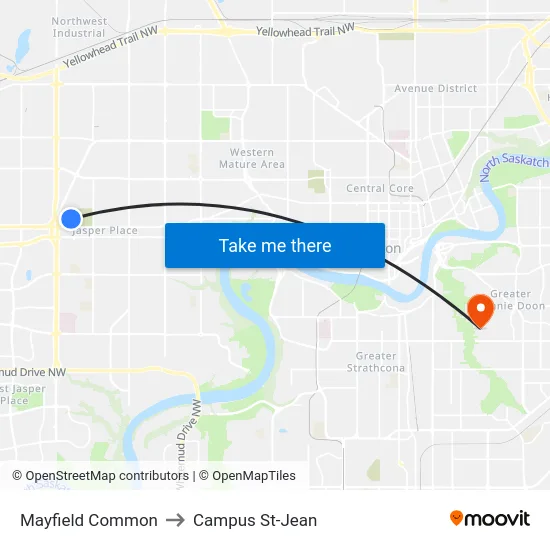 Mayfield Common to Campus St-Jean map