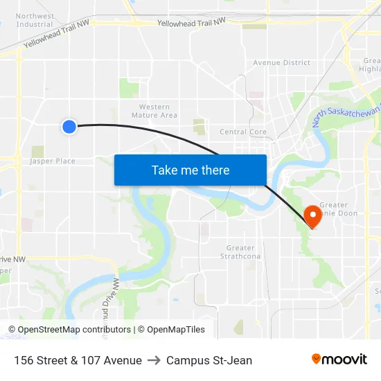 156 Street & 107 Avenue to Campus St-Jean map
