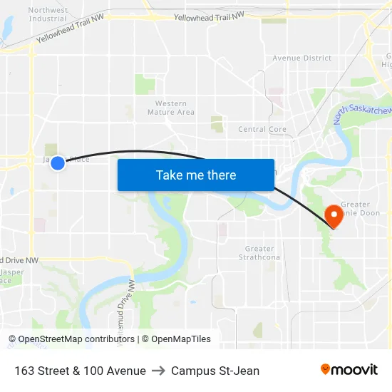 163 Street & 100 Avenue to Campus St-Jean map