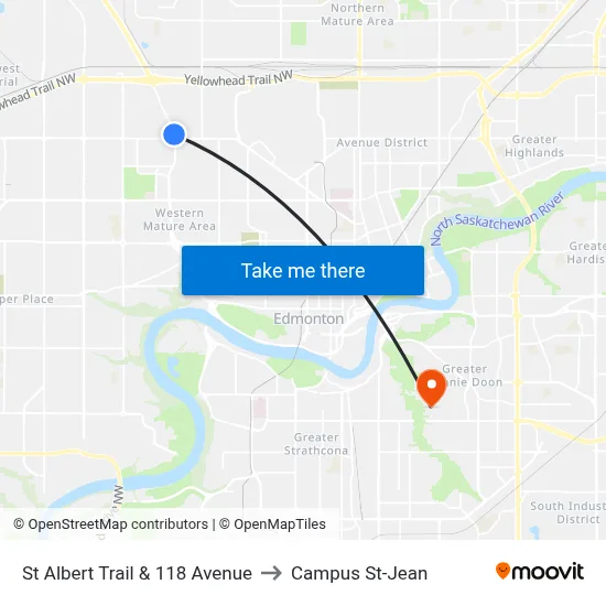 St Albert Trail & 118 Avenue to Campus St-Jean map