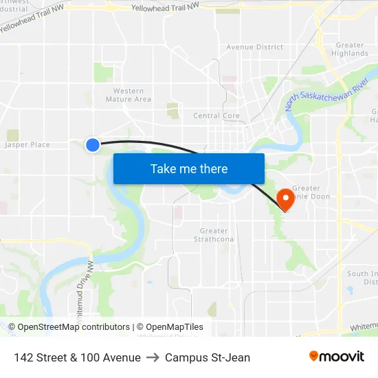 142 Street & 100 Avenue to Campus St-Jean map