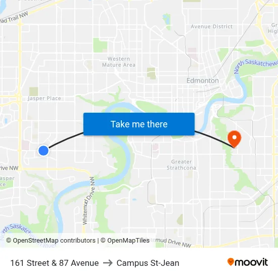 161 Street & 87 Avenue to Campus St-Jean map