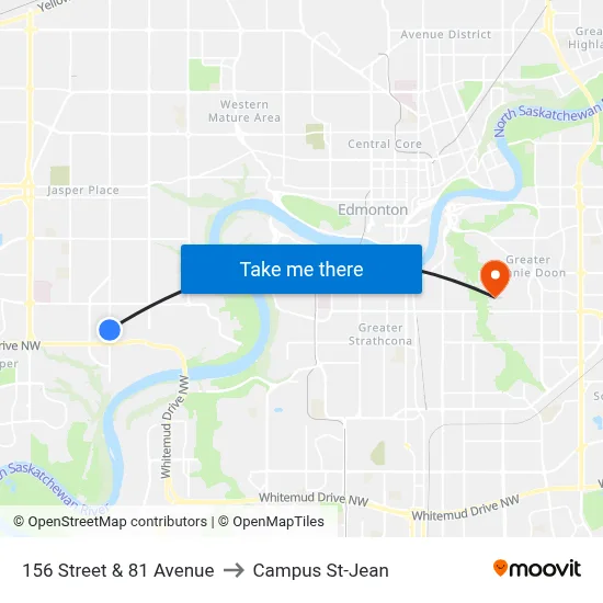 156 Street & 81 Avenue to Campus St-Jean map