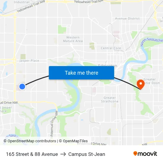 165 Street & 88 Avenue to Campus St-Jean map