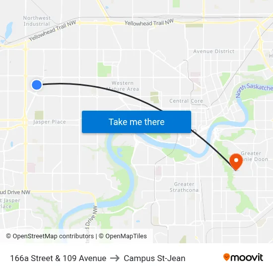 166a Street & 109 Avenue to Campus St-Jean map