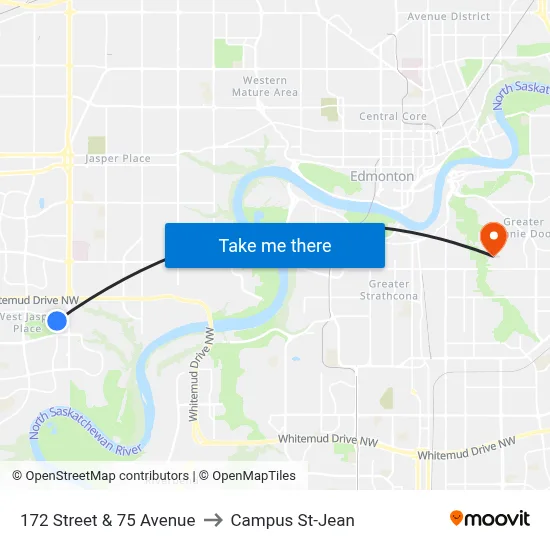 172 Street & 75 Avenue to Campus St-Jean map