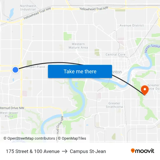 175 Street & 100 Avenue to Campus St-Jean map