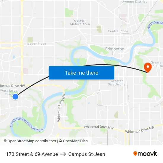 173 Street & 69 Avenue to Campus St-Jean map