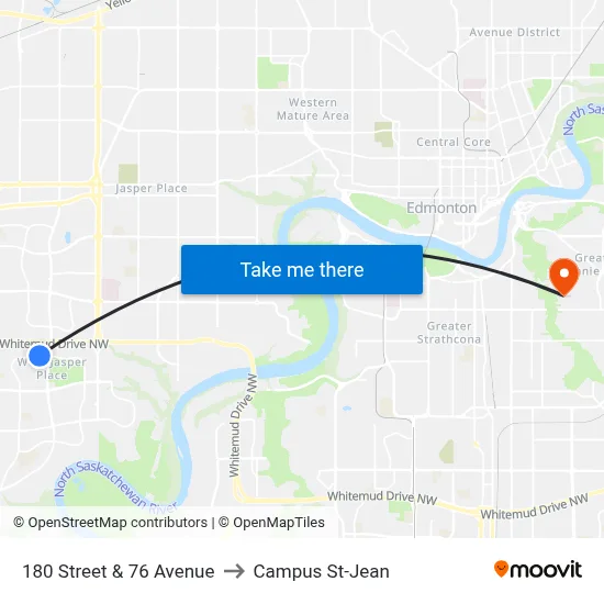 180 Street & 76 Avenue to Campus St-Jean map