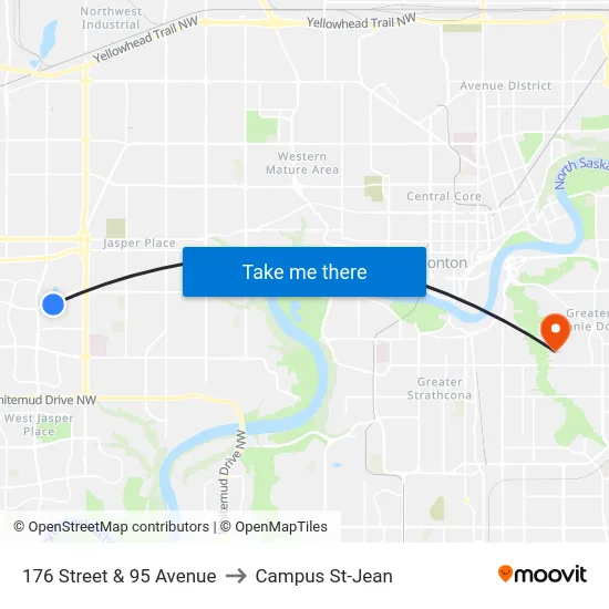 176 Street & 95 Avenue to Campus St-Jean map