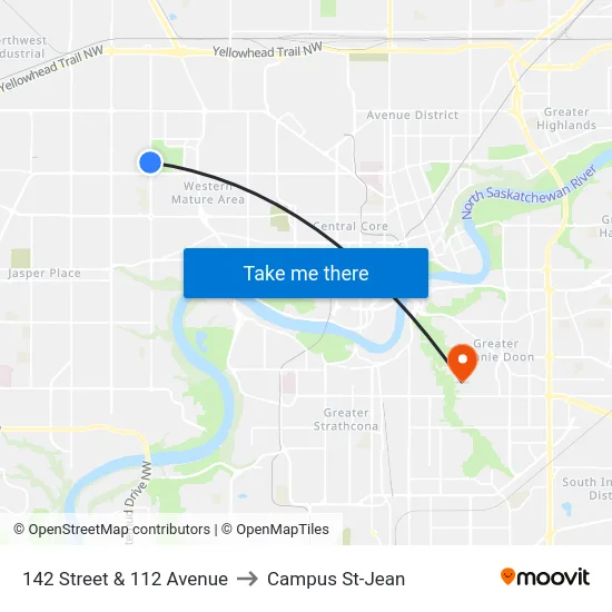 142 Street & 112 Avenue to Campus St-Jean map