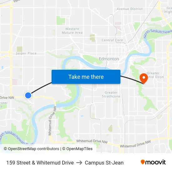 159 Street & Whitemud Drive to Campus St-Jean map